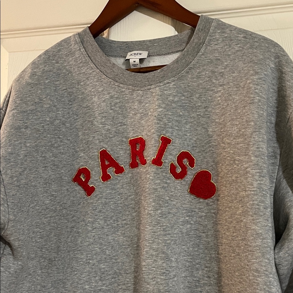 J. Crew Grey Sweatshirt with Red 'PARIS' Appliqué and Heart - never worn
